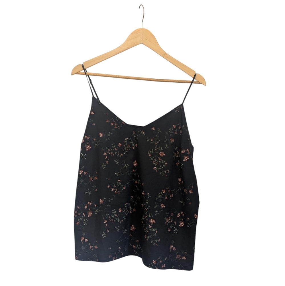 Woman's Frank And Oak Floral Black V Neck Camisole Top- Size Large